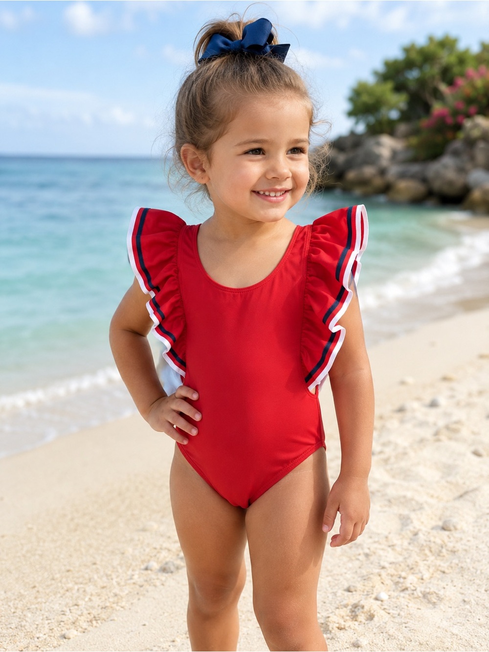 Janie & Jack Red Ruffle One-Piece Swimsuit Size 3 3T